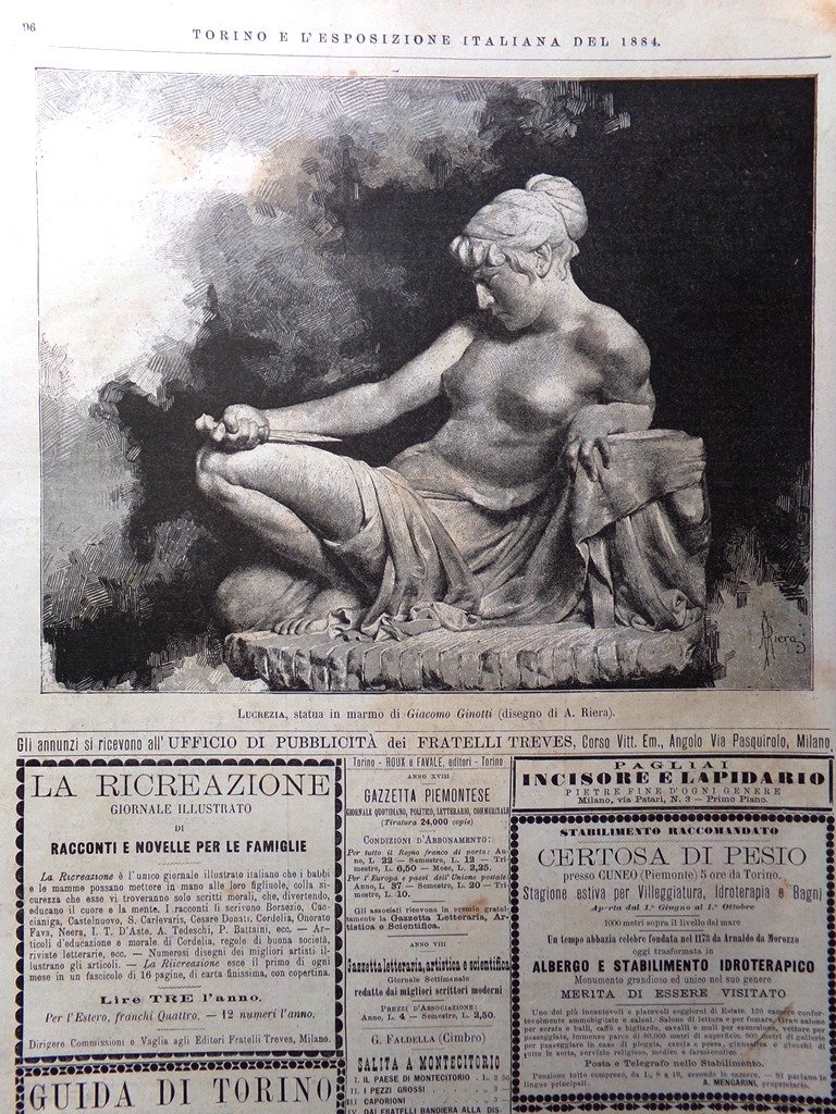 Stampa del 1884 Lucrezia Statua in Marmo di Giacomo Ginotti …