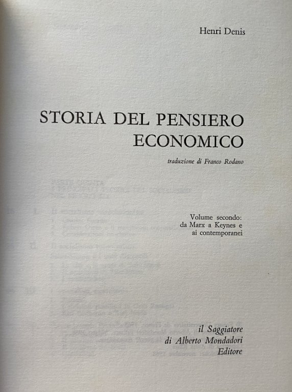 STORIA DEL PENSIERO ECONOMICO. VOLUME PRIMO: DA PLATONE A RICARDO; …