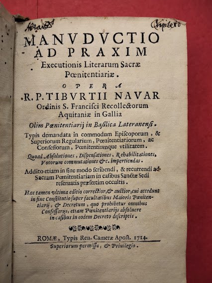 Manuductio ad Praxim. Executionis Literarum Sacrae Poenitentiariae.