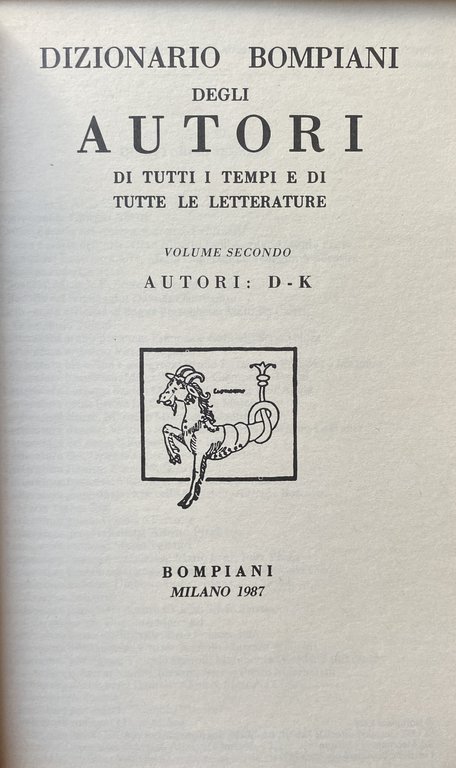 DIZIONARIO BOMPIANI DEGLI AUTORI DI TUTTI I TEMPI E DI …