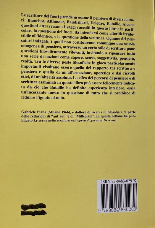 LE SCRITTURE DEL FUORI. TRACCIATI SUL PENSIERO FRANCESE CONTEMPORANEO