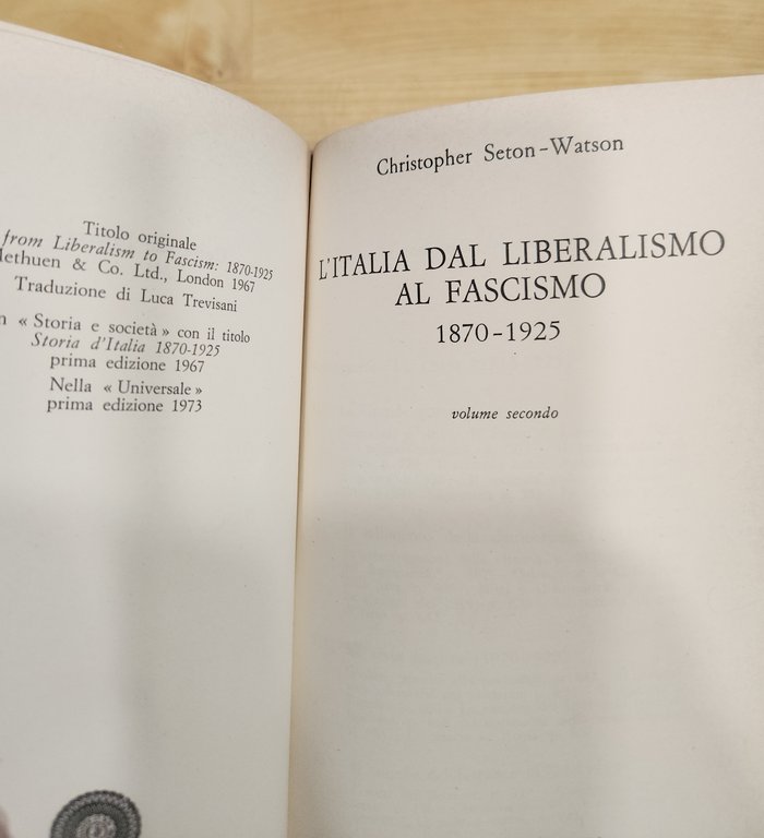 L'ITALIA DAL LIBERALISMO AL FASCISMO VOL.1+2 (UNICO TOMO )