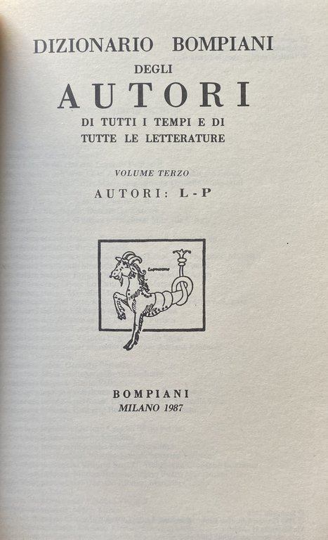 DIZIONARIO BOMPIANI DEGLI AUTORI DI TUTTI I TEMPI E DI …