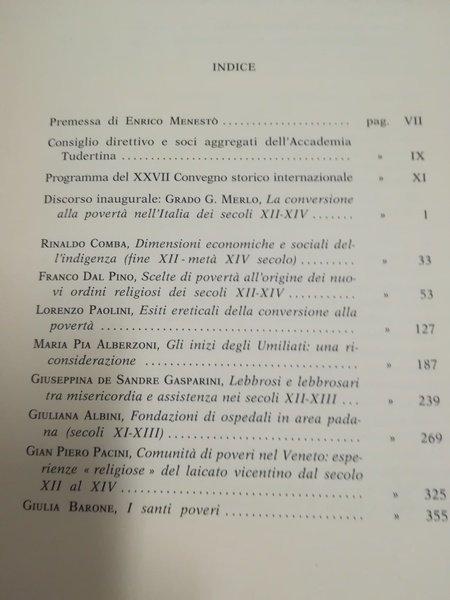 La conversione alla poverta' nell'Italia dei secoli XII-XIV.