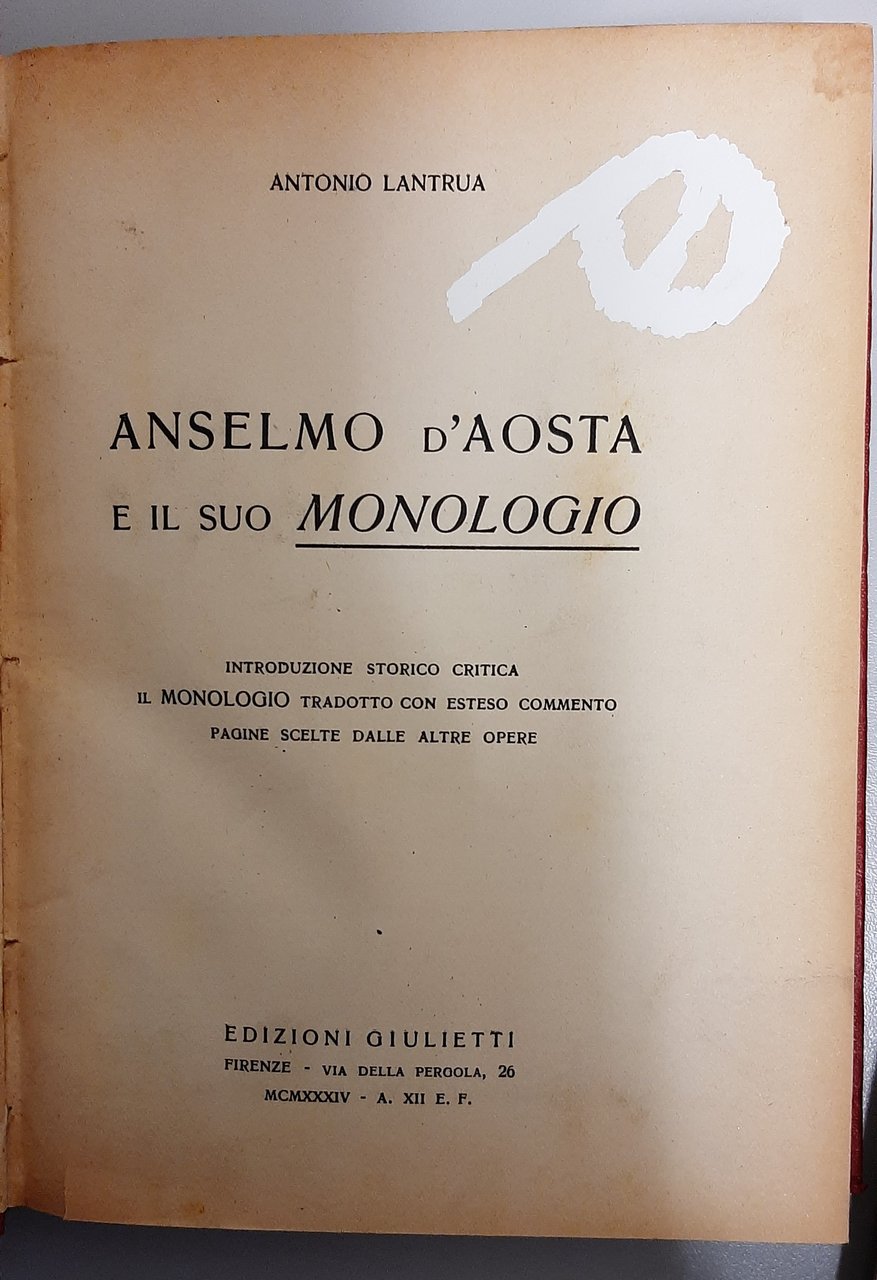 Anselmo d'Aosta e il suo Monologio.