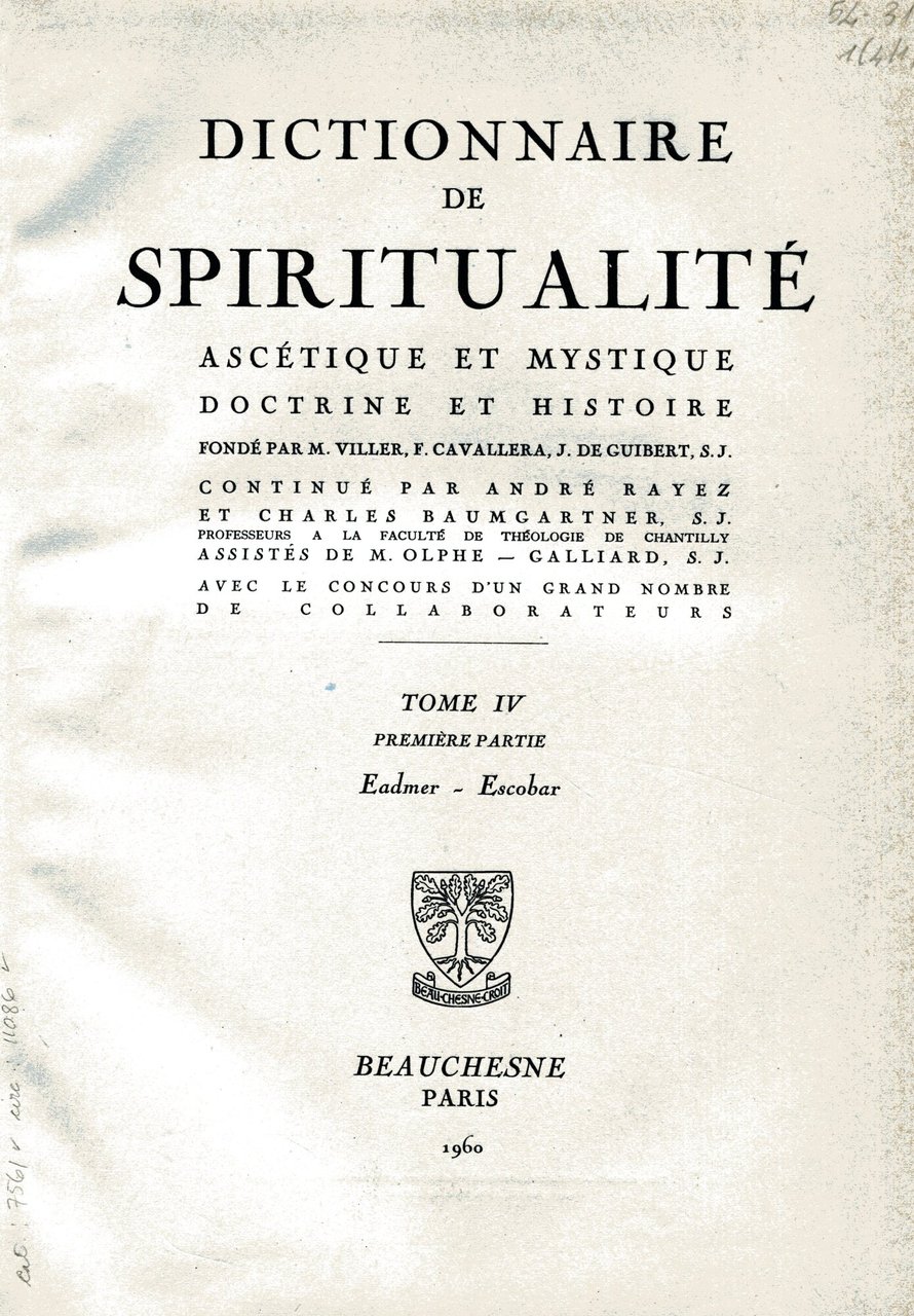 Dictionnaire de spiritualitè ascetique et mystique doctrine et histoire 12 …