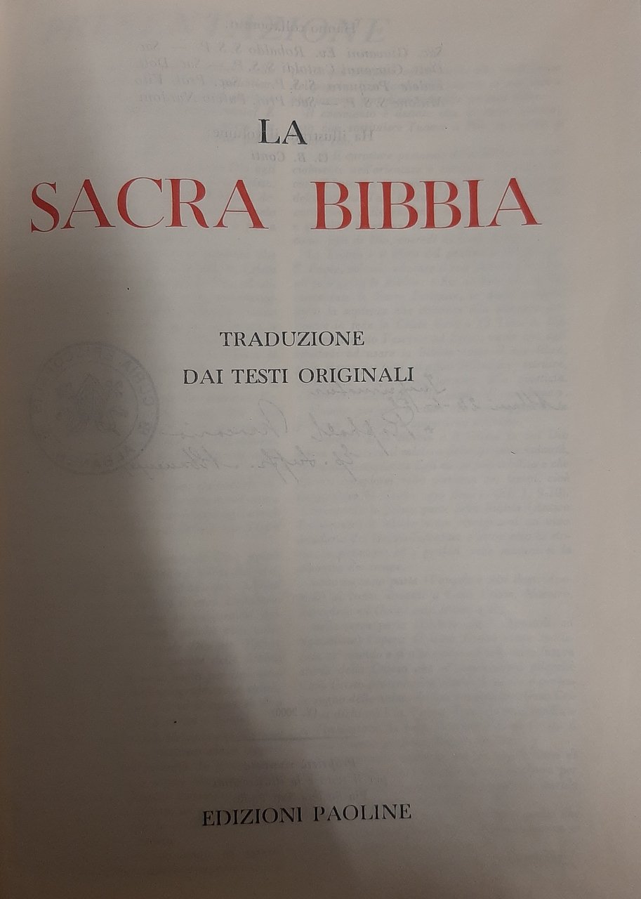 La Sacra Bibbia. Traduzione dai testi originali.