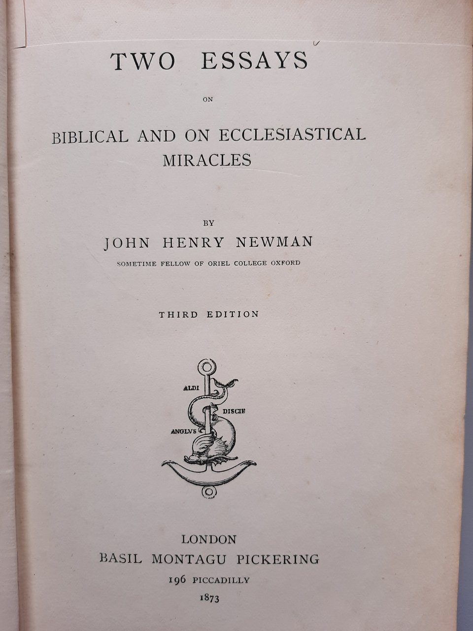 Two essays on biblical and on ecclesiastical miracles.