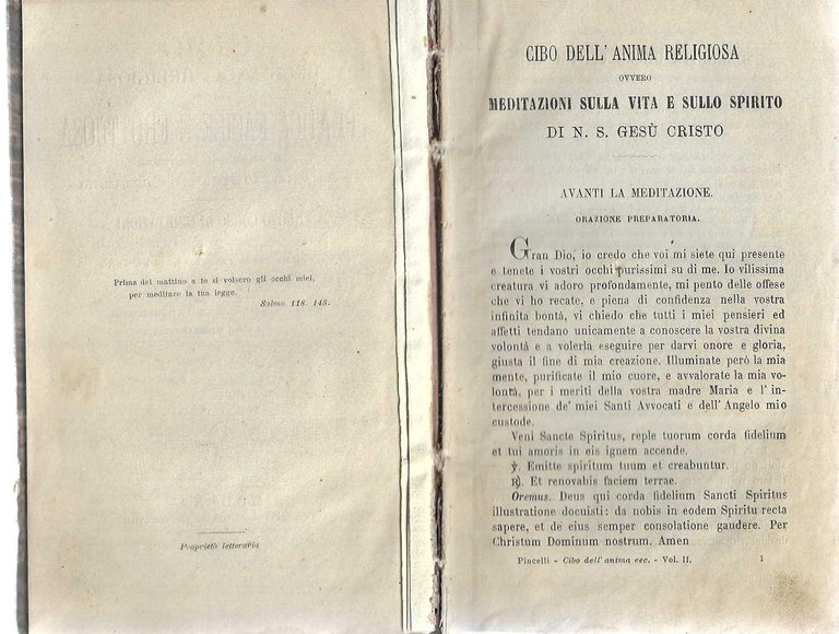 "Cibo dell'anima religiosa" "ovvero Meditazioni sulla vita e sullo spirito …