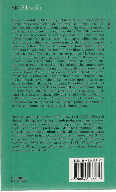 "Vita activa" "la condizione umana"