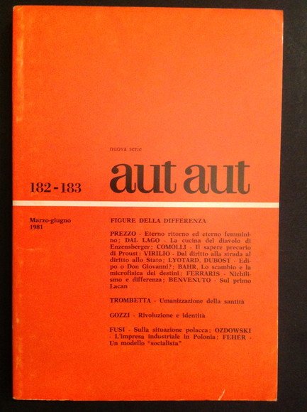 AUT AUT NUOVA SERIE 182-183 FIGURE DELLA DIFFERENZA