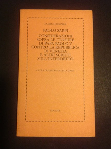 CONSIDERAZIONI SOPRA LE CENSURE DI PAPA PAOLO V CONTRO LA …