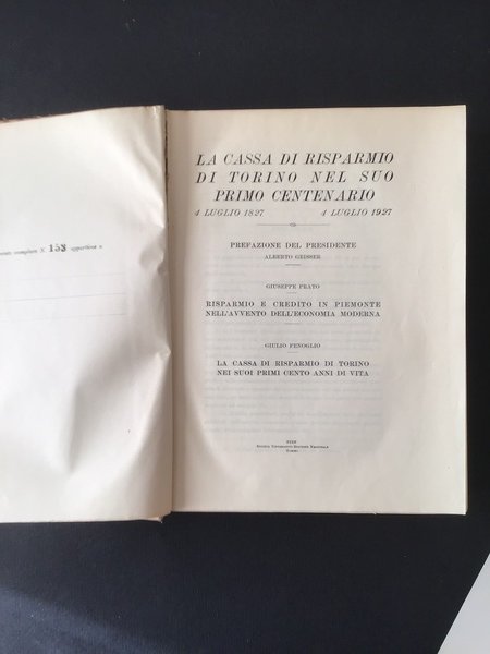 LA CASSA DI RISPARMIO DI TORINO NEL SUO PRIMO CENTENARIO …