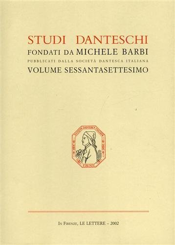 Studi Danteschi. Vol.LXVII. Dall'indice: F.Mazzoni, Epilogo alla introduzione della "Commedia". P.Allegretti, Il maestro de "lo bello stilo che m'ha fatto onore" (Inf.I 87), ovvero la matrice figurativa della sestina, da Arnaut Daniel a Virgilio. G.Casagrande, "Accidioso fummo" (Inf.VII 123). G.Indizio, La profezia di Niccolò e i tempi della stesura del canto XIX dell'Inferno. V.Bartoli, P.Ureni, La malattia di Maestro Adamo. G.Gorni, Le "guide" di Dante, o la Sibilla negata. E.Curti, Un esempio di bestiario dantesco: la c