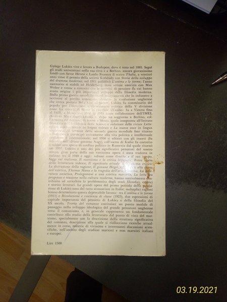 Teoria del Romanzo. Saggio storico filosofico sulle forme della grande …