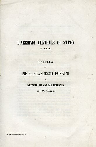 Lettera del Prof.Francesco Bonaini al Direttore del giornale fiorentino La …