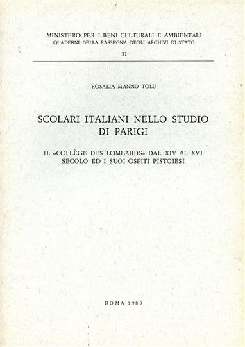 Scolari italiani nello Studio di Parigi. Il "Collège des Lombards" …