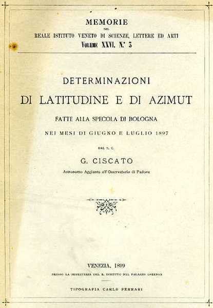 Determinazioni di latitudine e di Azimut fatte alla Specola di …