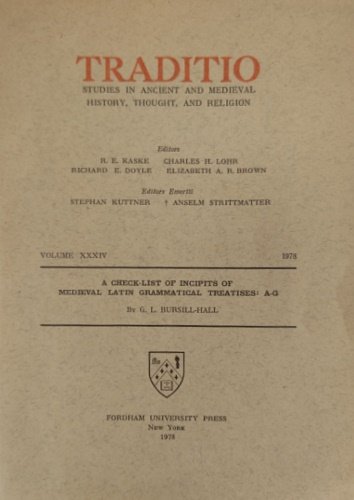 A check-list of incipits of medieval latin grammatical treatises: A-G. …
