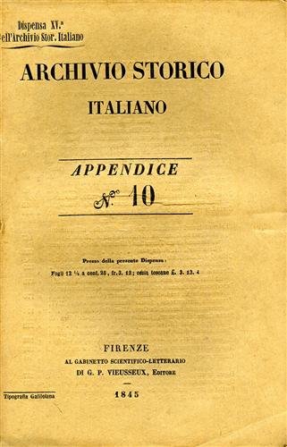 Archivio Storico Italiano. Appendice 10. Alcune voci dall'indice: G.Scopoli, Relazione …