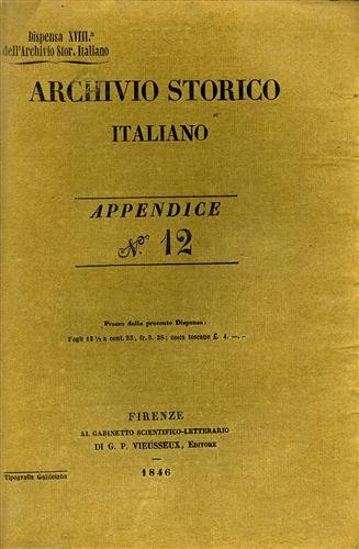 Archivio Storico Italiano. Appendice 12. Alcune voci dall'indice: G.Canestrini, Lettere …