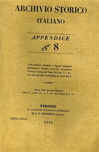 Archivio Storico Italiano. Appendice 8. Alcune voci dall'indice: T. Gar, …