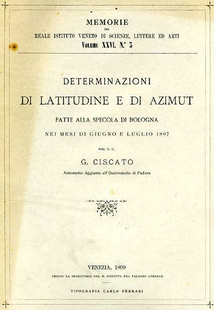 Determinazioni di latitudine e di Azimut fatte alla Specola di …