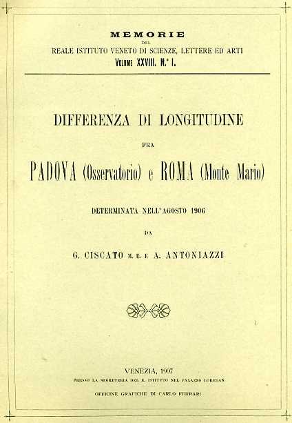 Differenza di longitudine fra Padova (Osservatorio) e Roma (Monte Mario) …