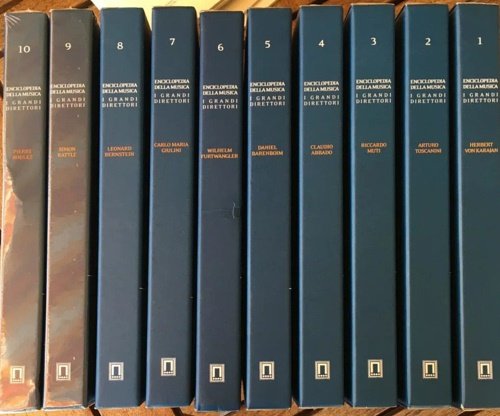 Enciclopedia della musica. I grandi direttori. Completa in 10 cofanetti. Piano dell'opera: 10 cofanetti composti ciascuno da 2 CD audio accompagnati da un libretto sulla carriera musicale del maestro e il suo stile direttivo. - Vol 1: Herbert VonKarajan. - Vol 2: Arturo Toscanini. - Vol 3: Riccardo Muti. - Vol 4: Claudio Abbado. - Vol 5: Daniel Barenboim. - Vol 6: Wilhelm Furtwangler. - Vol 7: Carlo Maria Giulini. - Vol 8: Leonard Bernstein. - Vol 9: Simon Rattle. - Vol 10: Pier Boulez.