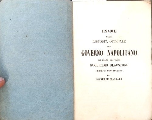 Esame della risposta officiale del Governo Napolitano del molto onorevole …