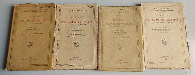 Manuale di storia della filosofia ad uso delle scuole. Parte prima: La filosofia antica. Parte seconda: La filosofia del cristianesimo. Parte terza, tomo I: La filosofia pre-kantiana. Parte terza, tomo II: Da Kant ai giorni nostri.