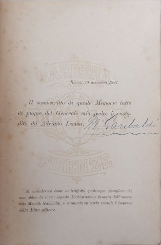 Memorie autobiografiche. Nella pag. precedente il frontesp.: "Il manoscritto di …