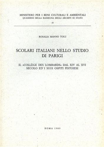 Scolari italiani nello Studio di Parigi. Il "Collège des Lombards" …