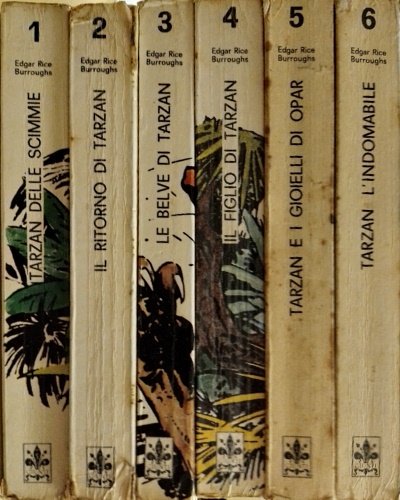Tarzan. Presentazioni di Dino Buzzati. Traduzioni di B. Reynaudo, Renato Caporali, V. Caselli, Spina Vismara, Marina Gradoli, Elsa Linguanti, Giacomo Prampolini, Piero Pieroni, Esmeralda Edgell Vitali, Anna Grazia Mattei, Bernardo Draghi. TITOLI: 1-Tarzan delle scimmie (1971, pp. 314). 2-Il ritorno di Tarzan (1971, pp. 320). 3-Le belve di Tarzan (1971, pp. 256). 4-Il figlio di Tarzan (1971, pp. 320). 5-Tarzan e i gioielli di Opar (1972, pp. 318). 6-Tarzan L'indomabile (1972, pp. 314).