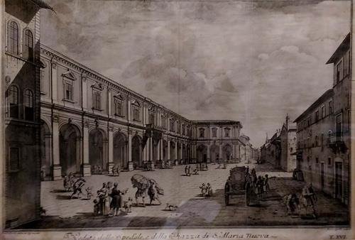 Veduta dello Spedale, e della Piazza di S. Maria Nuova. …