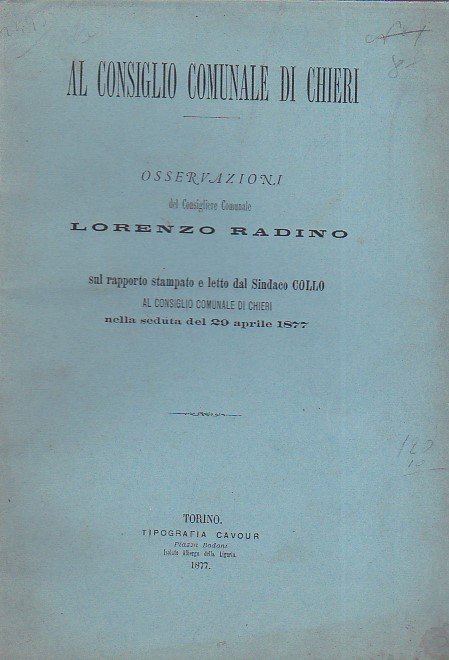 Al Consiglio Comunale di Chieri. Osservazioni sul rapporto stampato e …