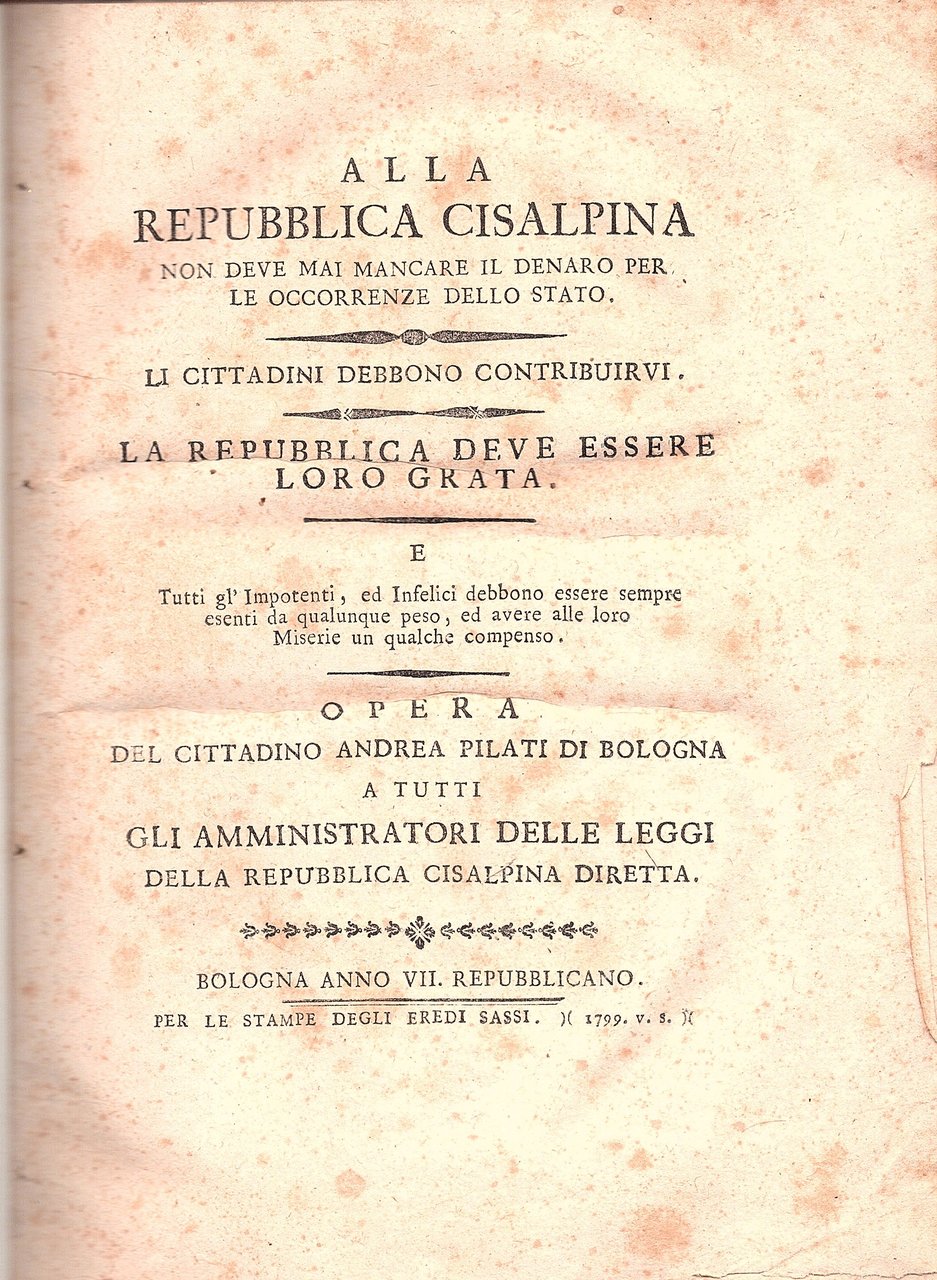 Alla Repubblica Cisalpina non deve mai mancare il denaro per … | Immagine principale