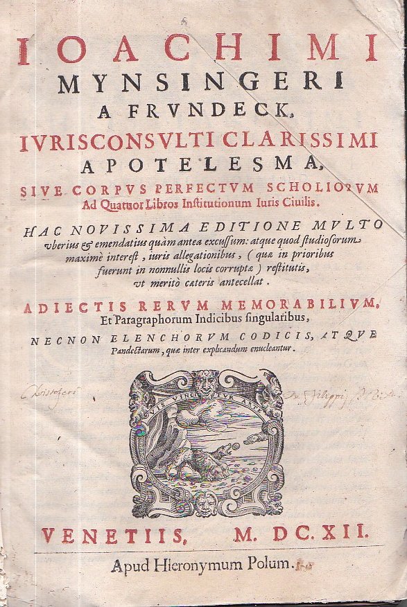 Apotelesma, sive corpus perfectum scholiorum ad quatuor libros Institutionum Iuris … | Immagine principale