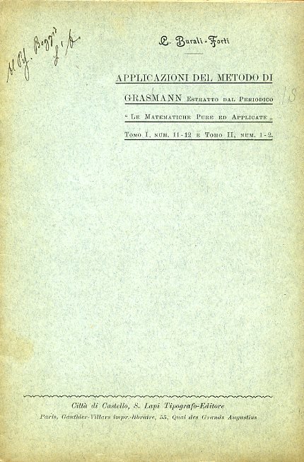 Applicazioni del metodo di Grasmann. Estratto dal Periodico 'Le matematiche …