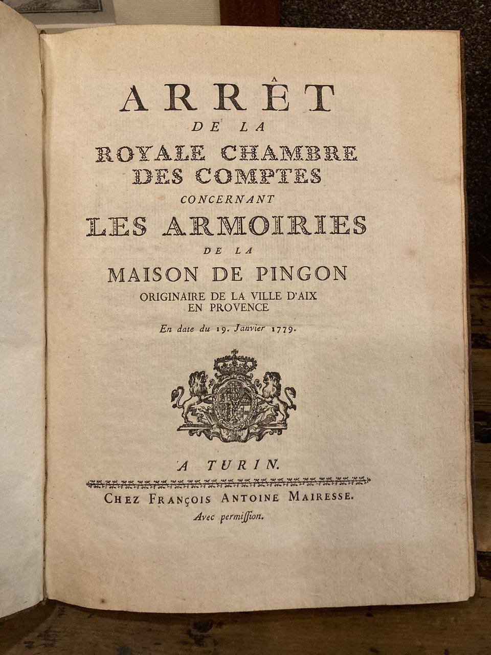 Arrêt de la Royale chambre des comptes concernant les armoires … | Immagine principale