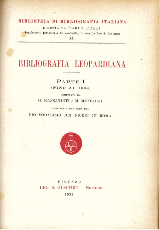 Bibliografia leopardiana. Parte I (fino al 1898)