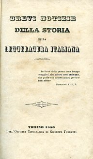 Brevi notizie della storia della letteratura italiana