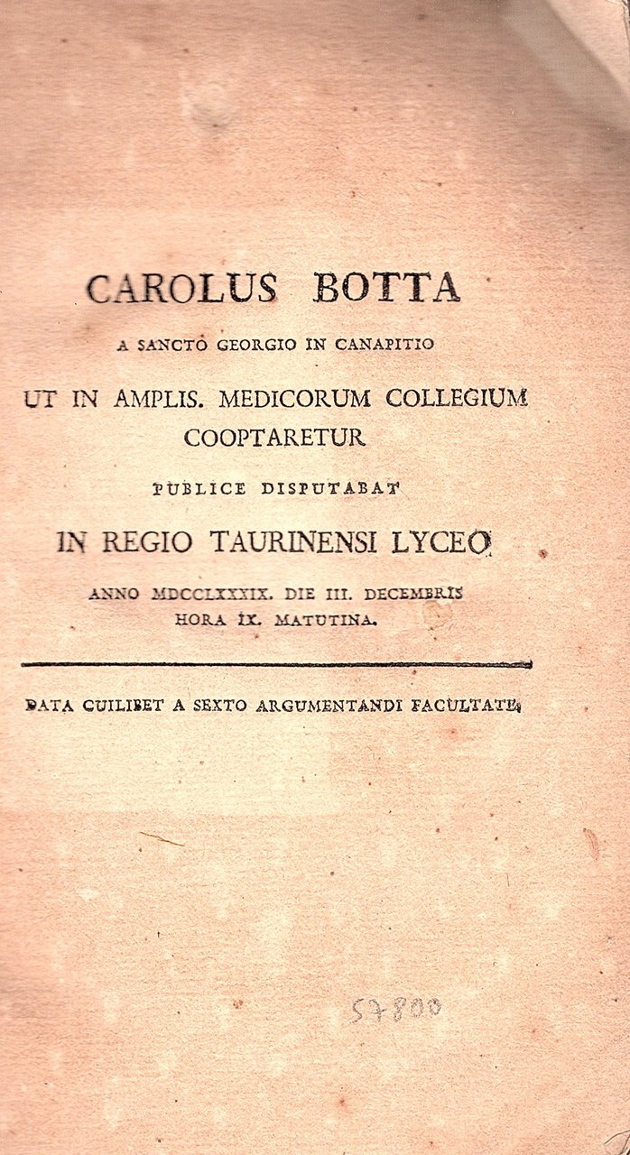 Carolus Botta a Sancto Georgio in Canapitio Ut in amplis. …