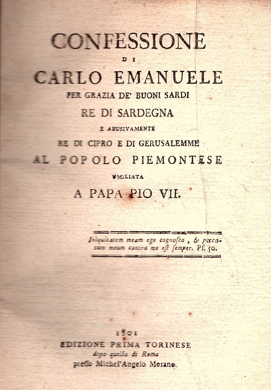 Confessione di Carlo Emanuele per grazia de' buoni sardi re … | Immagine principale