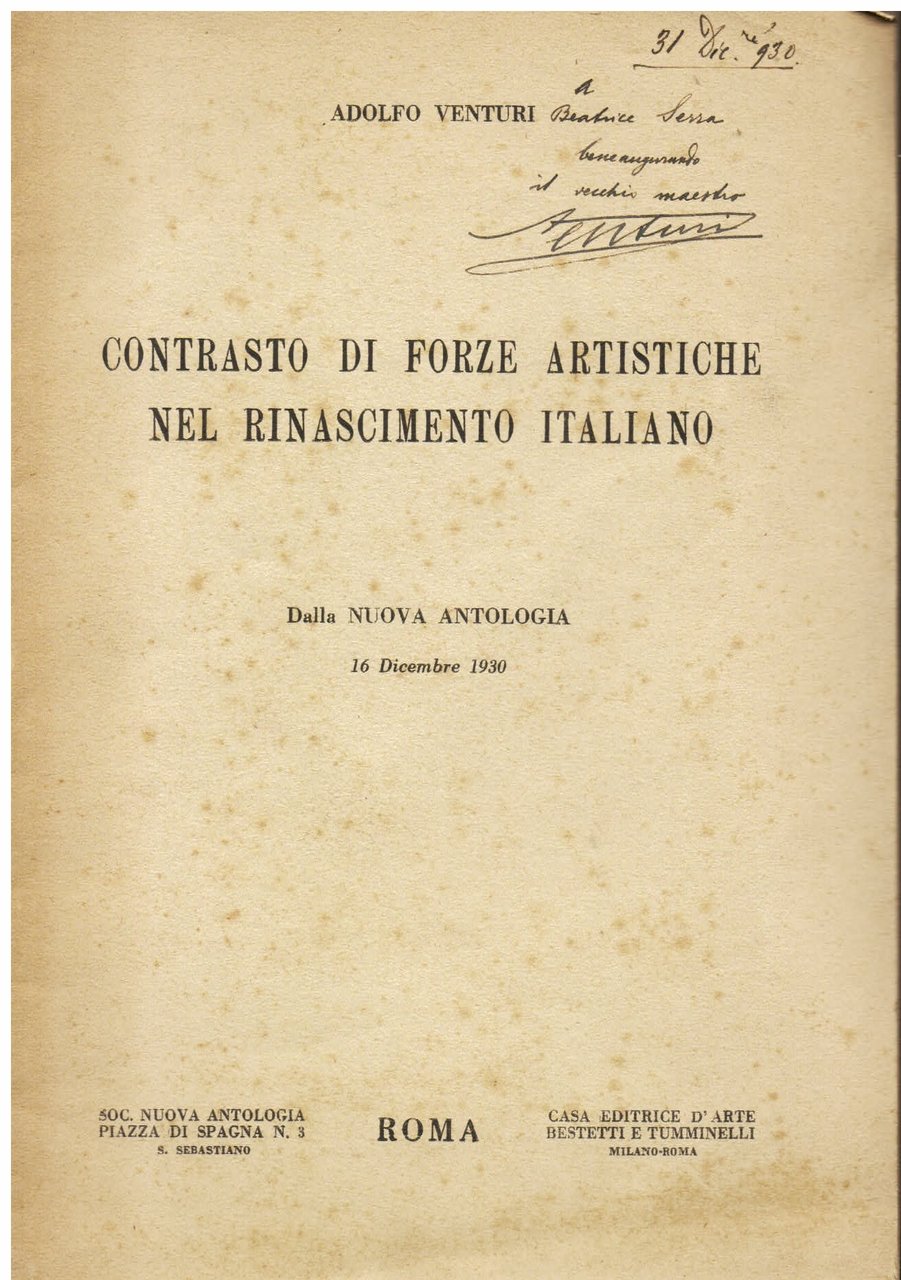 Contrasto di forze artistiche nel Rinascimento italiano. Dalla Nuova Antologia …