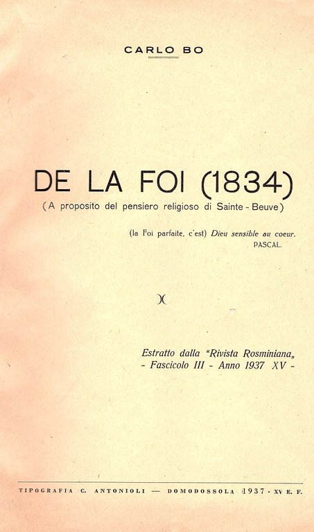 De la foi (1834). A proposito del pensiero religioso di …