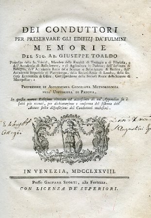 Dei conduttori per preservare gli edifizj da'fulmini. Memorie. In questa …