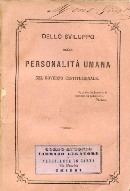 Dello sviluppo della personalità umana nel governo costituzionale