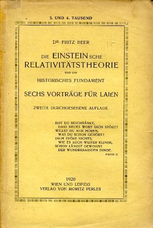 Der Einsteinsche Relativitästheorie und ihr historisches Fundament. Sechs Vorträge für …