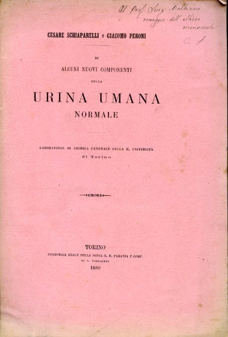 Di alcuni nuovi componenti della urina umana normale. Laboratorio di Chimica Generale della R. Università di Torino